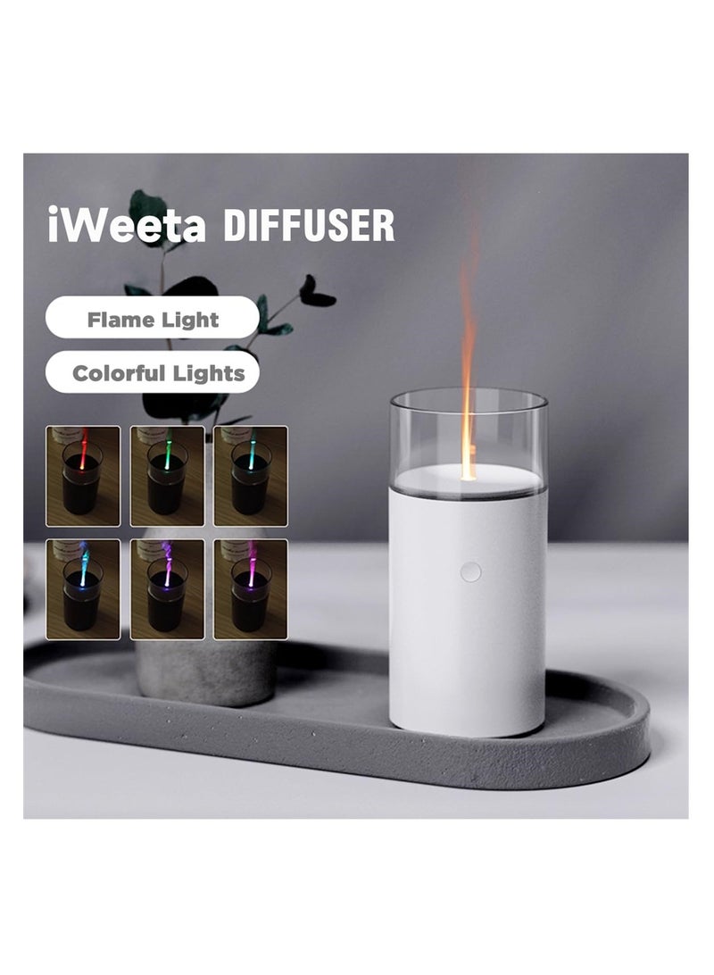 Candlelight Rechargeable Diffuser, 60ml Portable Aroma Essential Oil Humidifier with Subtle Mist Output, Battery Operated 15ml/H Aromatherapy Diffuser (White)