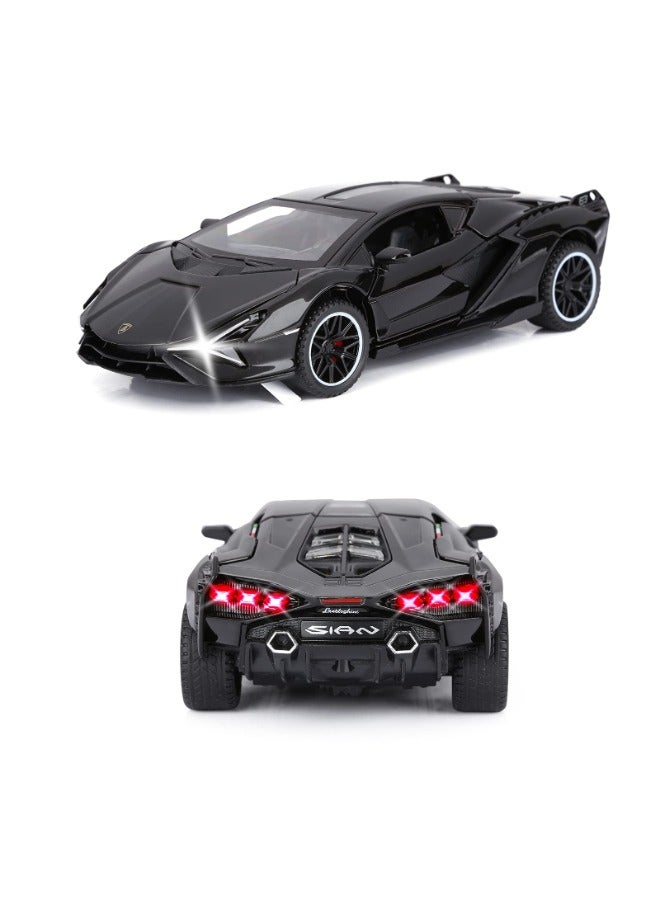 Toy Cars Lambo Sian FKP3 Metal Model Car with Light and Sound Pull Back Toy Car for Boys Age 3 + Year Old (Black)