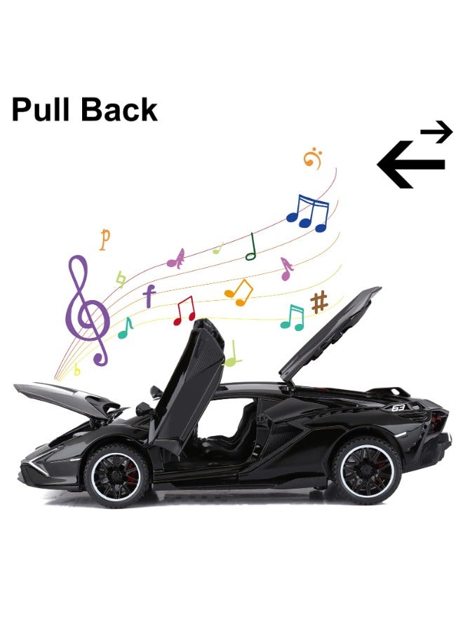 Toy Cars Lambo Sian FKP3 Metal Model Car with Light and Sound Pull Back Toy Car for Boys Age 3 + Year Old (Black)