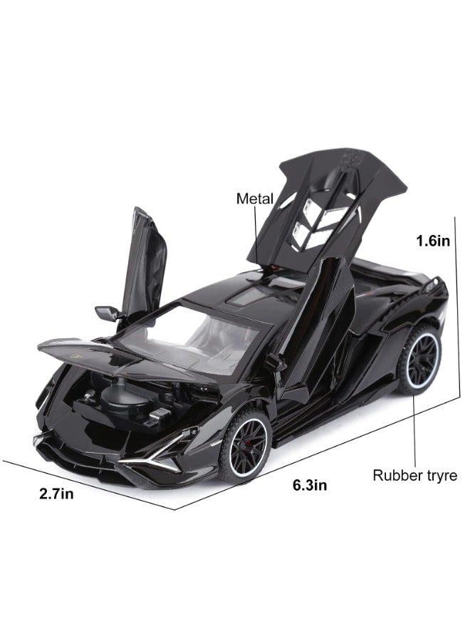 Toy Cars Lambo Sian FKP3 Metal Model Car with Light and Sound Pull Back Toy Car for Boys Age 3 + Year Old (Black)