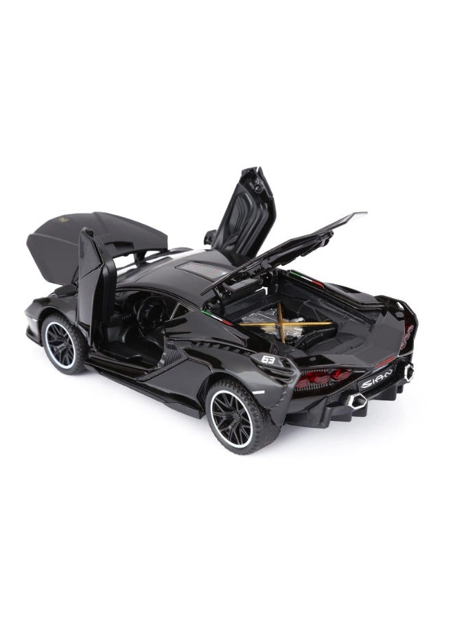 Toy Cars Lambo Sian FKP3 Metal Model Car with Light and Sound Pull Back Toy Car for Boys Age 3 + Year Old (Black)