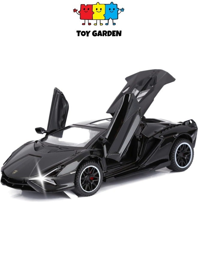 Toy Cars Lambo Sian FKP3 Metal Model Car with Light and Sound Pull Back Toy Car for Boys Age 3 + Year Old (Black)