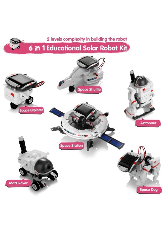 Solar Robot Toys 6 in 1 STEM Learning Kits Educational Space Moon Exploration Fleet Building Experiment Toys DIY Solar Power Science Gift for Kids Aged 8-12