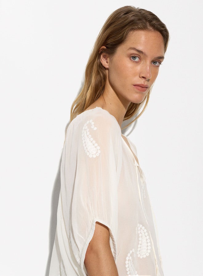 Embroidered Semi-Transparent Top