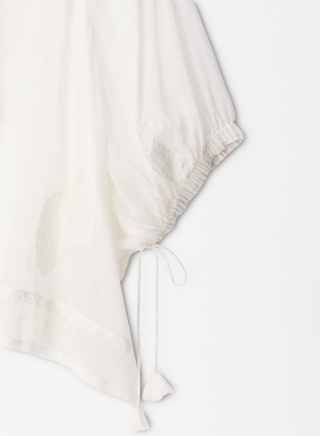 Embroidered Semi-Transparent Top