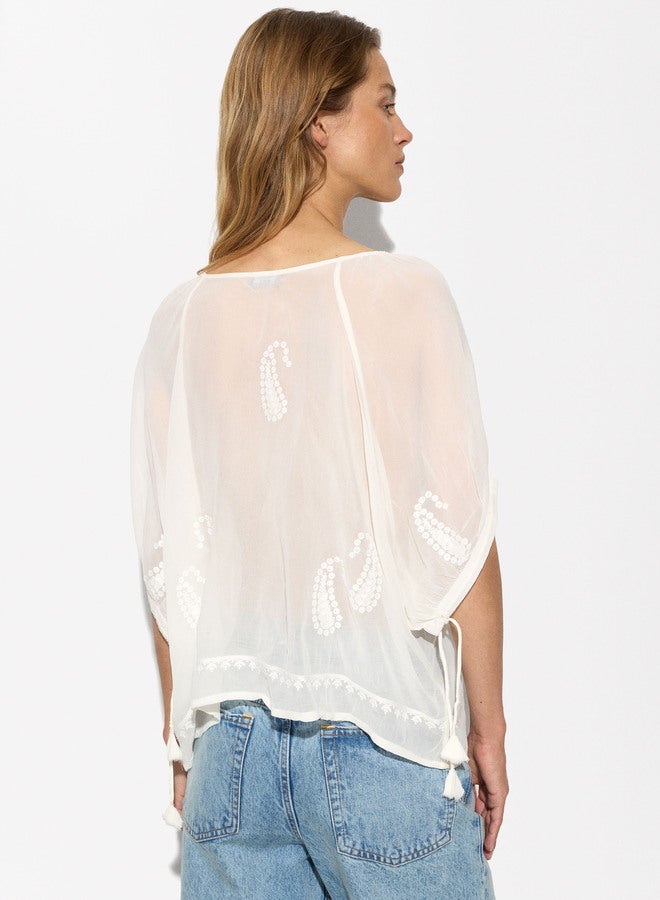 Embroidered Semi-Transparent Top
