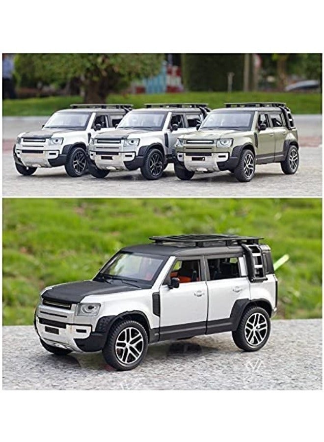 Model Car 1/24 Alloy DieCast For Land Rover For Defender Model Toy Car Simulation Sound Light Pull Back Collection Children Gifts Model Car (Color : White/Black)