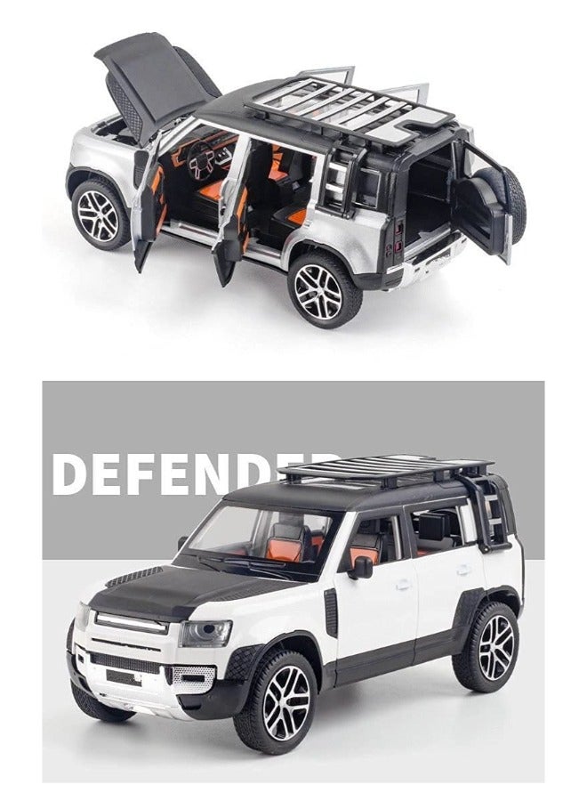 Model Car 1/24 Alloy DieCast For Land Rover For Defender Model Toy Car Simulation Sound Light Pull Back Collection Children Gifts Model Car (Color : White/Black)