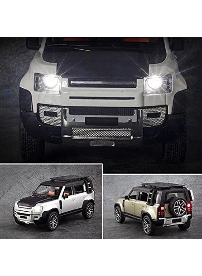 Model Car 1/24 Alloy DieCast For Land Rover For Defender Model Toy Car Simulation Sound Light Pull Back Collection Children Gifts Model Car (Color : White/Black)