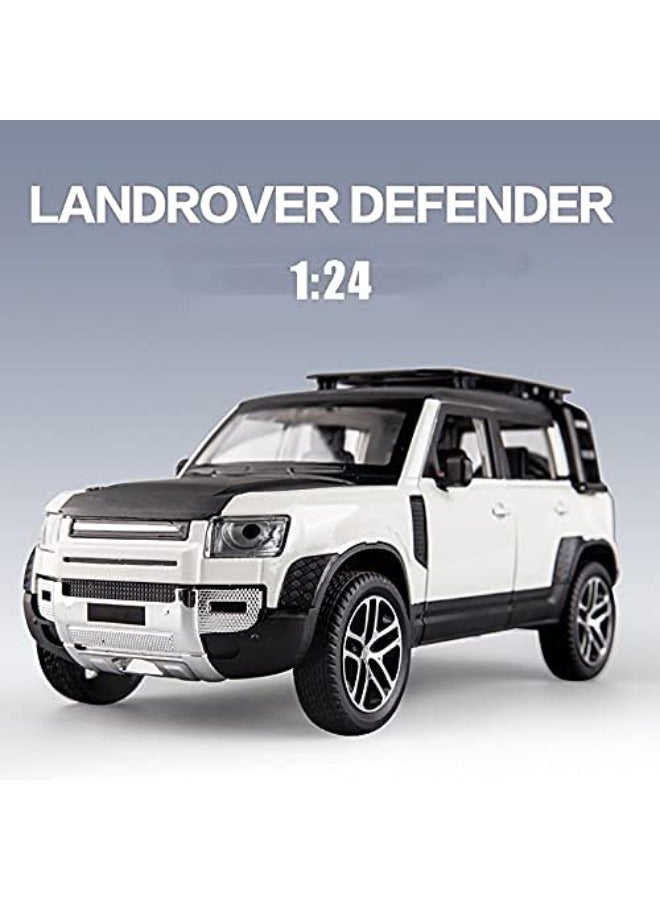 Model Car 1/24 Alloy DieCast For Land Rover For Defender Model Toy Car Simulation Sound Light Pull Back Collection Children Gifts Model Car (Color : White/Black)