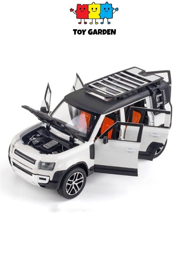 Model Car 1/24 Alloy DieCast For Land Rover For Defender Model Toy Car Simulation Sound Light Pull Back Collection Children Gifts Model Car (Color : White/Black)