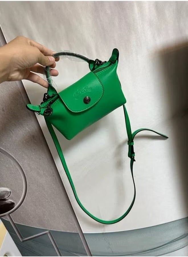 Champ Women's Classic Fashion Versatile Mini Makeup Bag, LongChamp Handbag, Shoulder Bag, Handheld Small Bag Grass Green