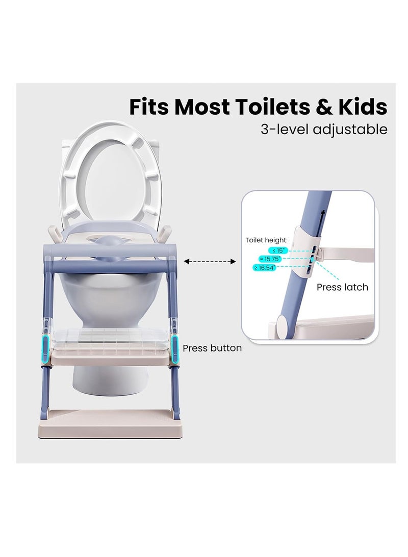 Portable Foldable Toilet Seat, Installation-Free, Adjustable Toddler Potty Seat with Step Stool for Boys and Girls, Lavender