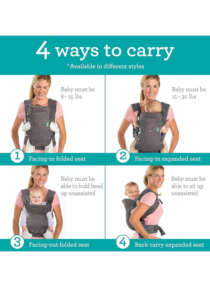 Flip Advanced 4-In-1 Carrier - Ergonomic, Convertible, Face-In And Face-Out Front And Back Carry For Newborns And Older Babies 8-32 Lbs, Green/Grey