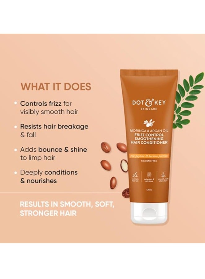 Dot & Key Moringa & Argan Oil Fizz Control Smoothening Hair Conditioner | Hair Fall Control Conditioner for Dry| Sulphate Free | For Strong & Smooth Hair | For Women & Men | 120 millilitre