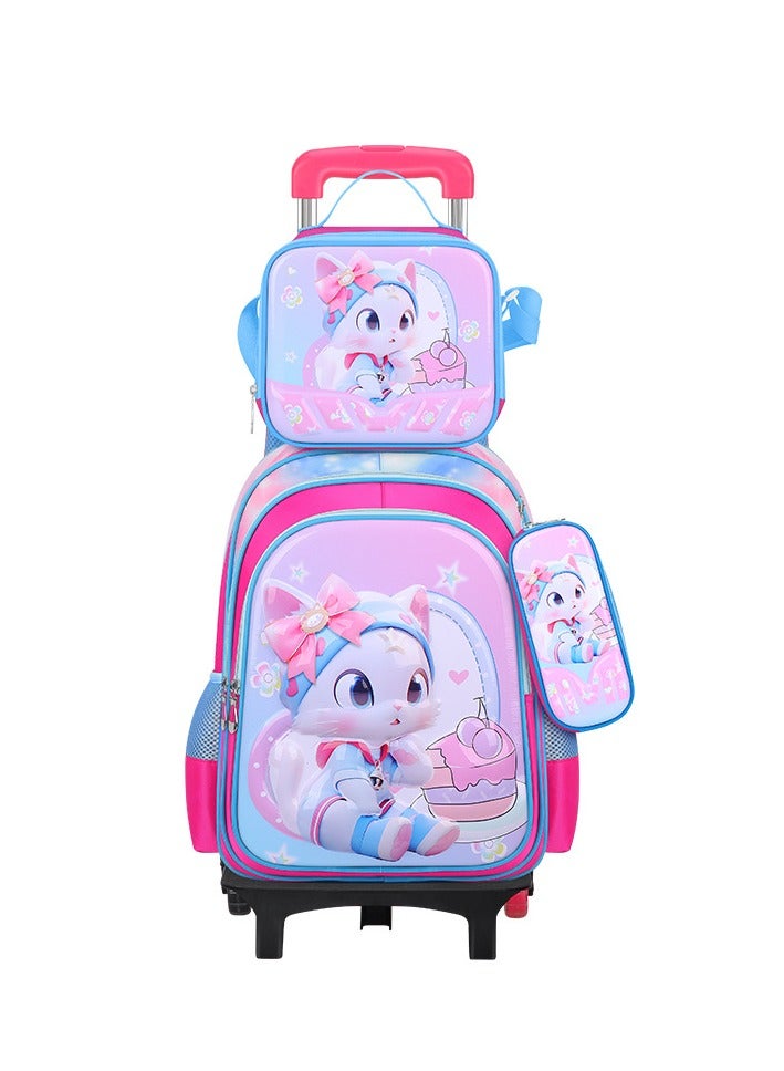 3-Piece Rainbow Cat Trolley Backpack Set 42cm*31cm*19cm Pink