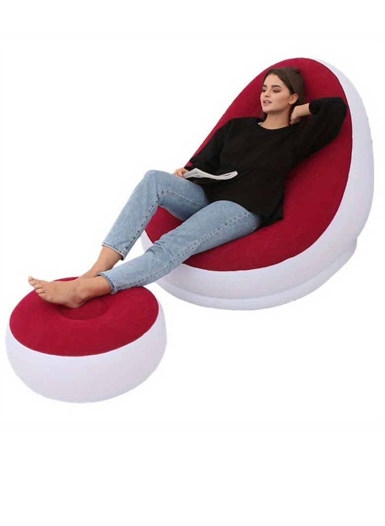 Inflatable Lounge Chair for Adults Flocking Air Couch Sofa for Gaming Bedroom Indoor Outdoor  Red and White