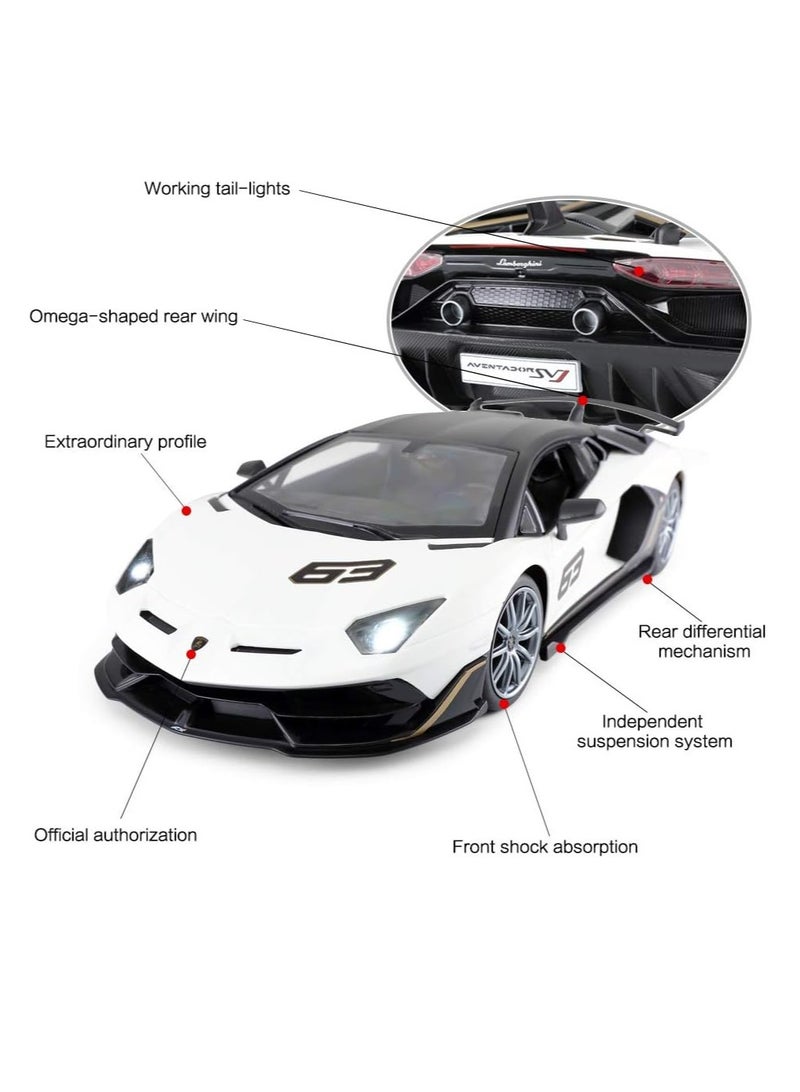 Remote Control Cars 1/14 Scale Officially Licensed RC Series Lamborghini Aventador SVJ, Electric Sport Racing Hobby Toy Car Model Vehicle for Boys and Girls Teens and Adults Gift - White