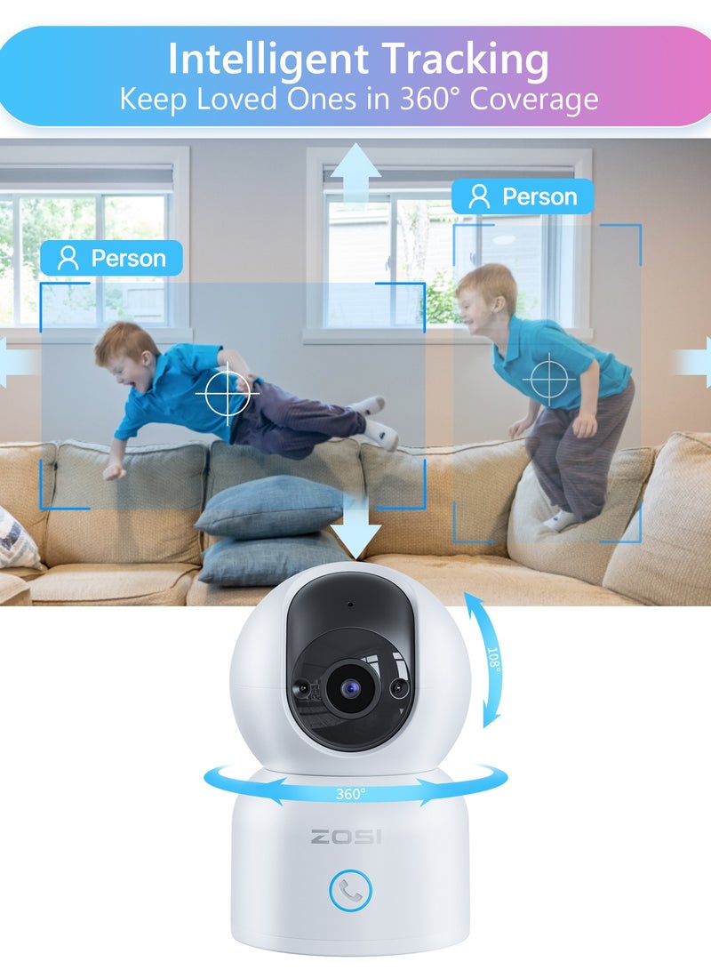 ZOSI C518 2K 3MP Pan/Tilt Security Camera,360° Views Baby/Pet Dog Monitor,2.4G/5G Dual-Band WiFi Indoor Cam with App,Smart Person Detection,2 Way Aud,Cloud & SD Card Storage,Works with Alexa