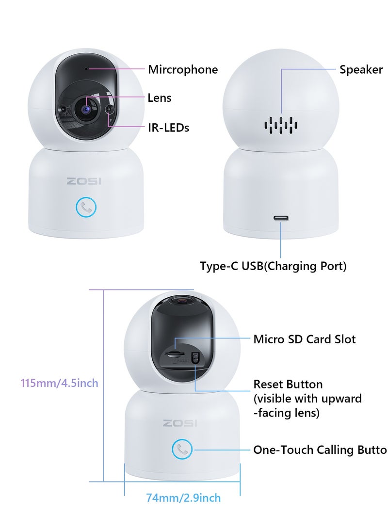 ZOSI C518 2K 3MP Pan/Tilt Security Camera,360° Views Baby/Pet Dog Monitor,2.4G/5G Dual-Band WiFi Indoor Cam with App,Smart Person Detection,2 Way Aud,Cloud & SD Card Storage,Works with Alexa