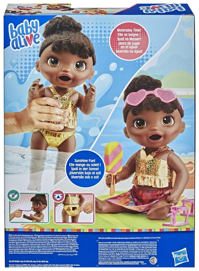 Baby Alive Sunshine Snacks Doll, Eats and Poops, Summer-Themed Waterplay Baby Doll, Ice Pop Mold, Toy for Kids Ages 3 and Up, Black Hair