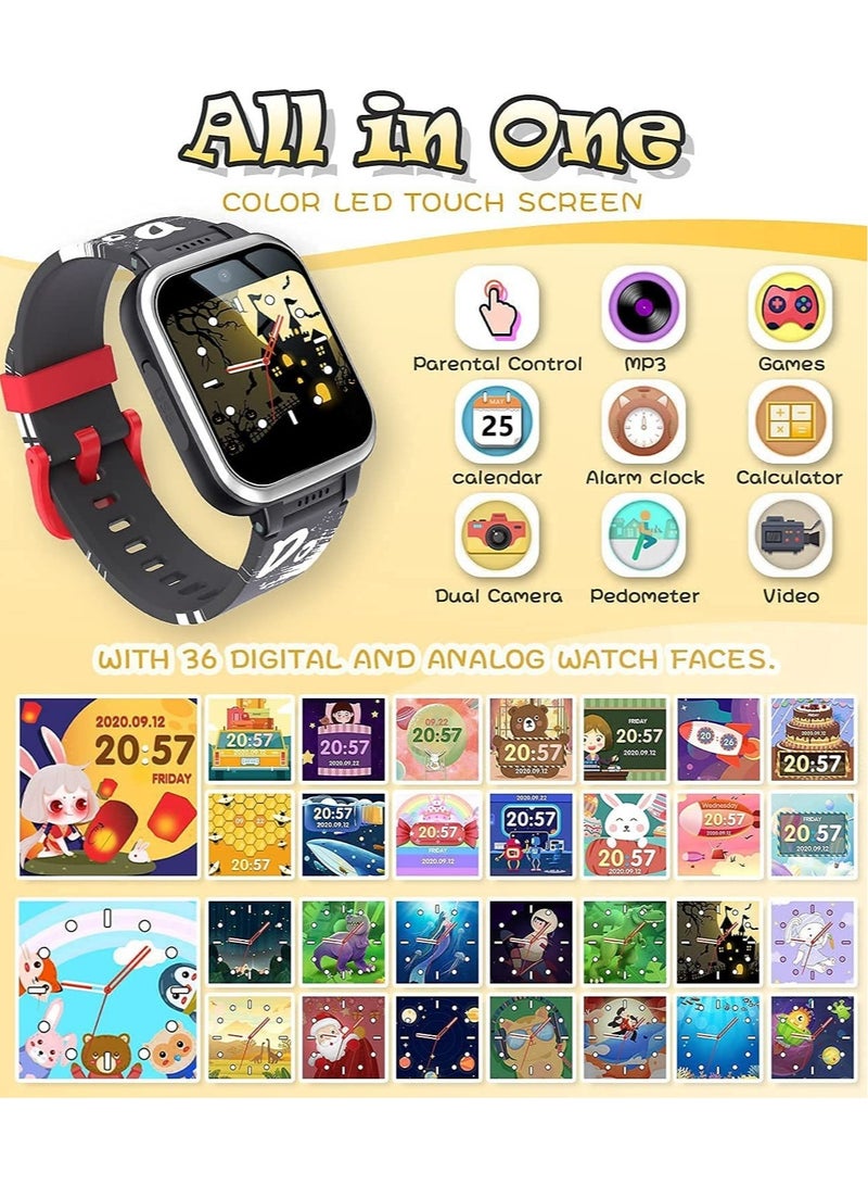 Kids Smart Watch,Multifunction Rechargeable Touch Screen Toddler Watch,Gaming and Music Player Educational Toys, Birthday Gifts for Girls Boys Ages 6-12(Black)