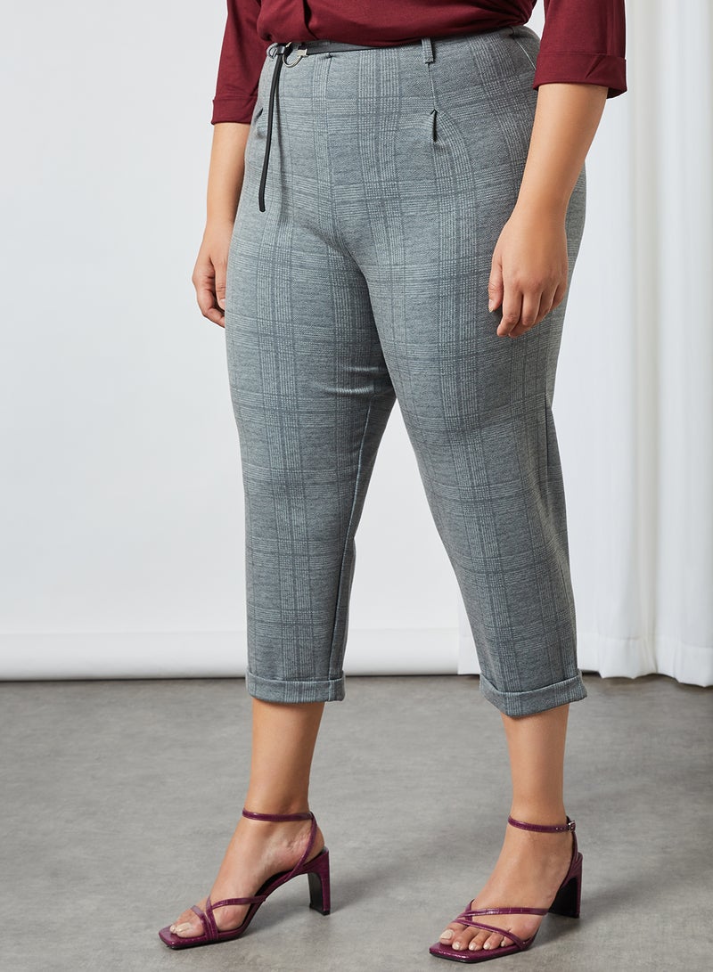 Plus Size Checked Pants Grey