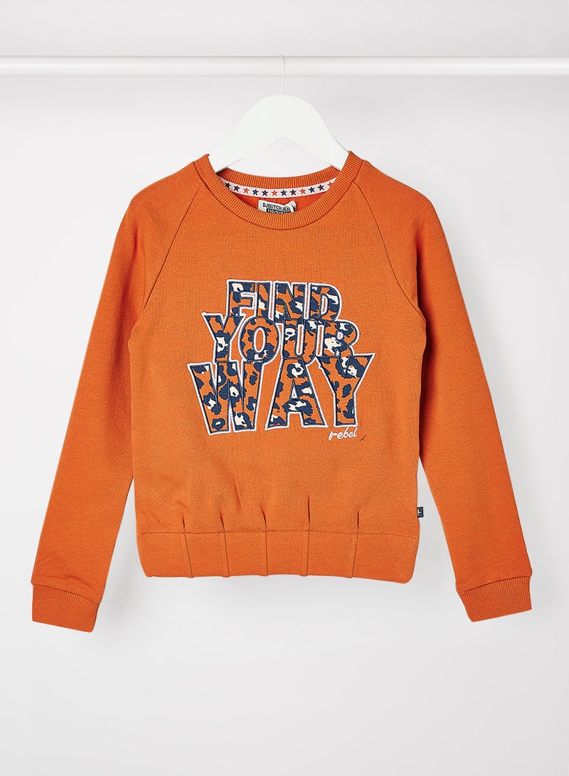 Kids/Teen Slogan Print Sweater Orange