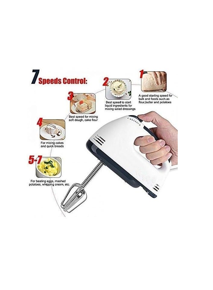 Multifunctional daily use Hand Mixer for Egg Beater Electric Hand Mixer, Blender, Beater and Cream Maker with 7 Speed Control, 2 Dough Hooks and 2 Beaters Kitchen Handheld Food Processor