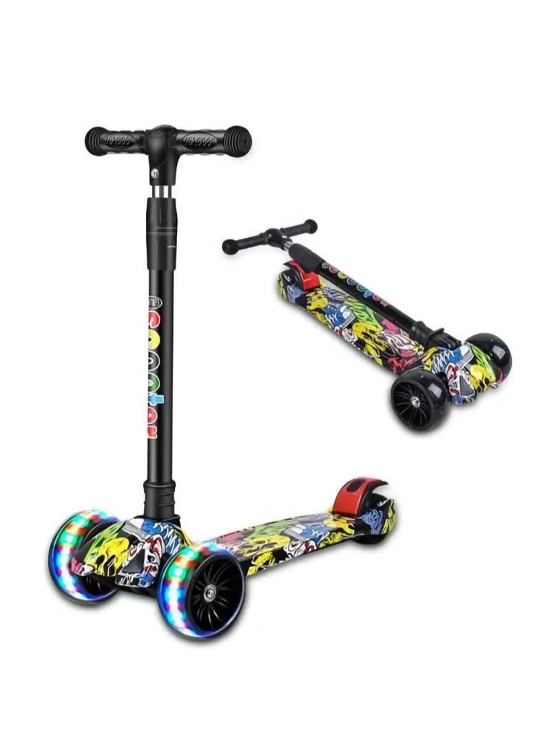 Kids scooter, 3 Wheel Scooter with Flash Wheels and Adjustable Height, Children Kick Scooter for 2-12 Year Kids (Colorful）