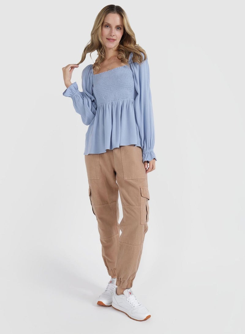 Puff Sleeve Ruched Top