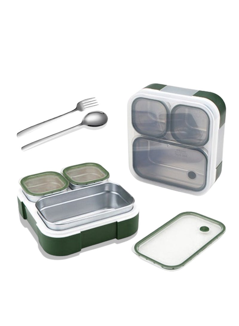 Adando 304 Stainless steel bento box Portable bento box with lids Three grids thermal insulation lunch box food lunch container set Leak proof lunch box Microwave oven heating For Adults/Students