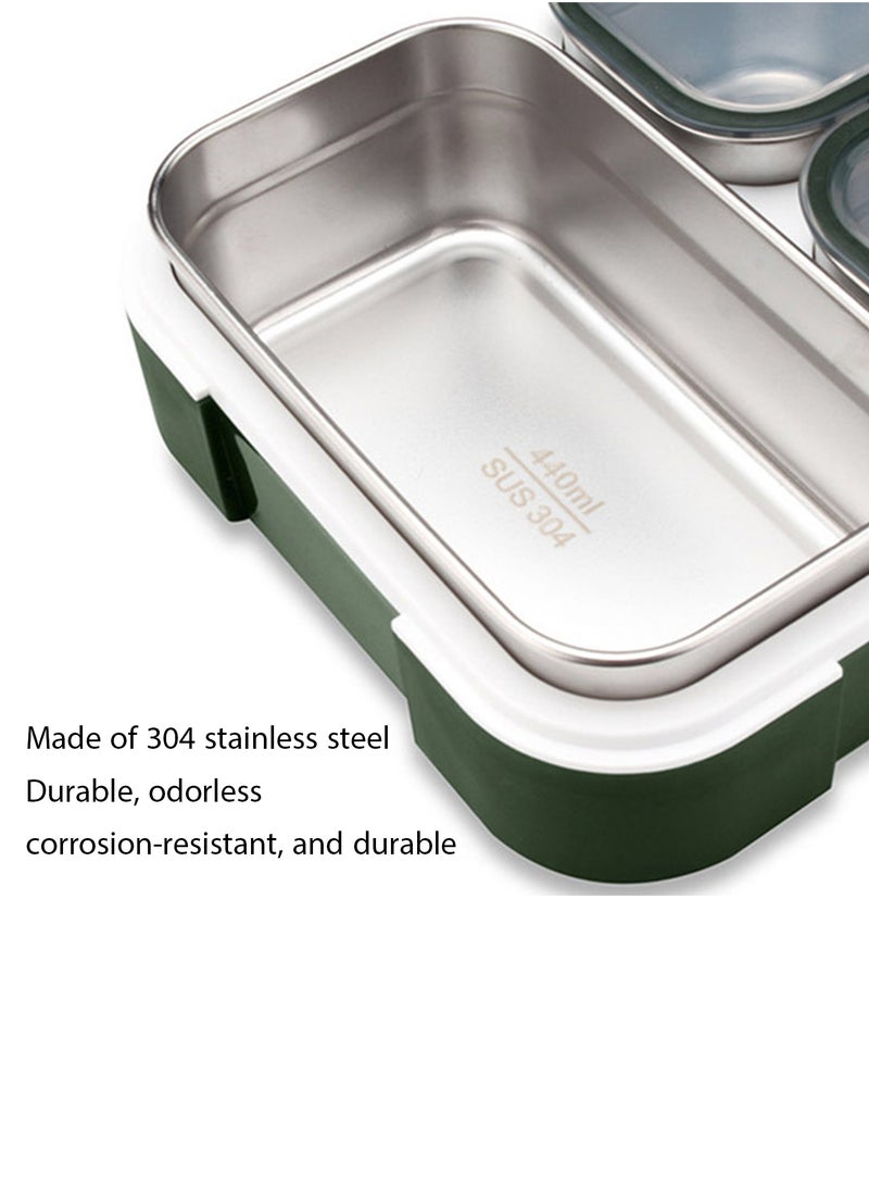 Adando 304 Stainless steel bento box Portable bento box with lids Three grids thermal insulation lunch box food lunch container set Leak proof lunch box Microwave oven heating For Adults/Students