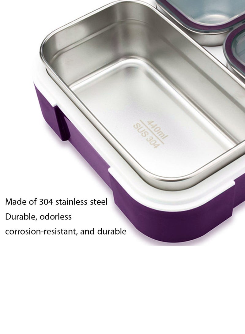 Adando 304 Stainless steel bento box Portable bento box with lids Three grids thermal insulation lunch box food lunch container set Leak proof lunch box Microwave oven heating For Adults/Students