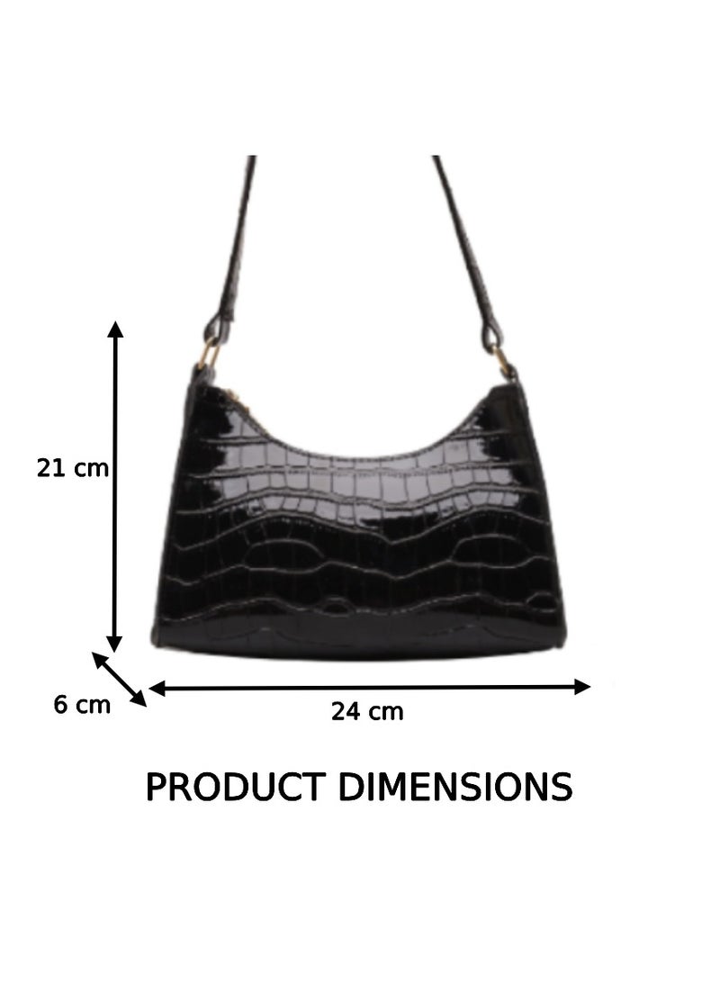 Chic Black Textured Small Square Shoulder Bag: Stylish & Trendy Purse - Compact Fashion Accessory with Fixed Strap - Ideal for Women's Daily Adventures & Travel