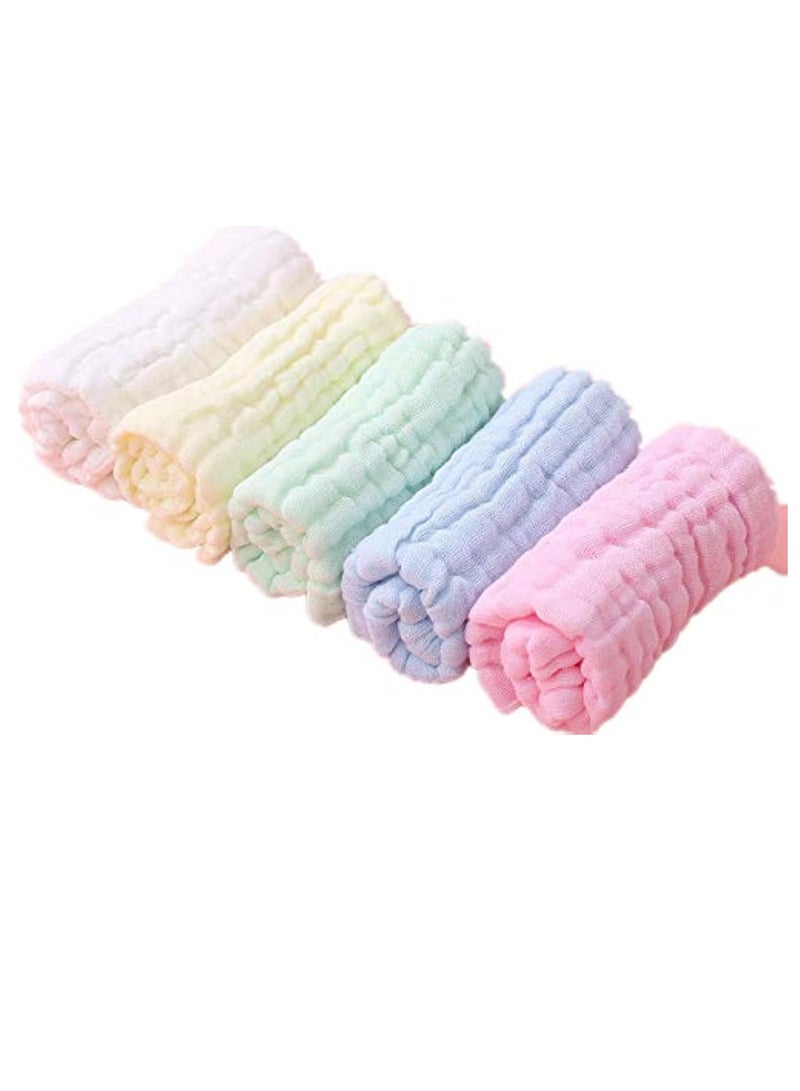 Baby Muslin Washcloths, Premium Natural Cotton Face Cloths, Super Soft Baby Wipes and Cotton Washcloth for Delicate Skin, Boys or Girls Multicolored Cotton Face Towels