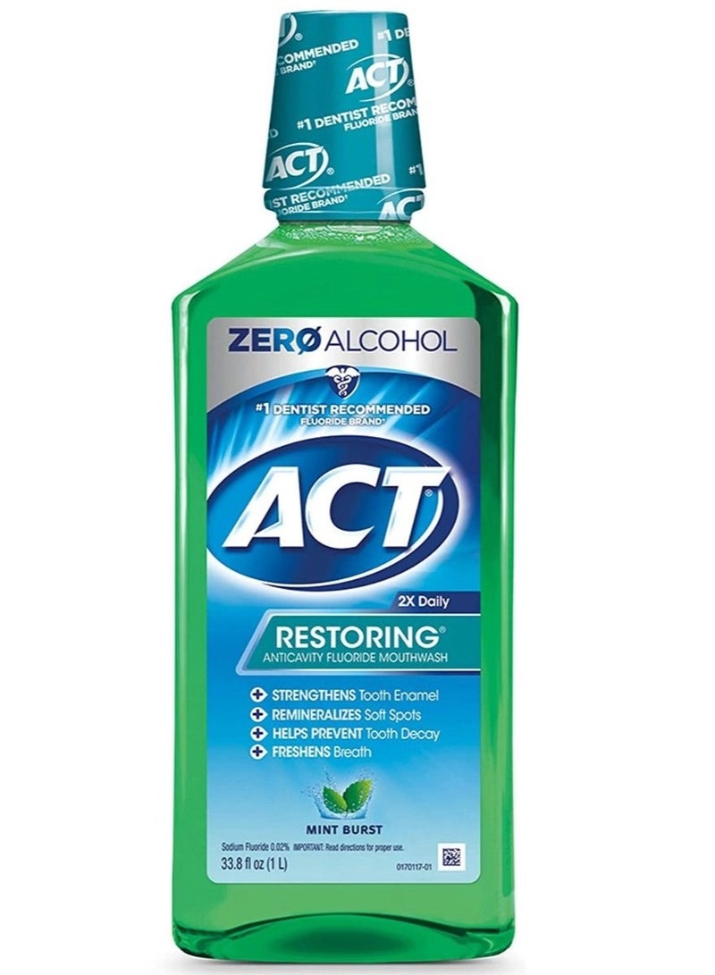 ACT Restoring Anticavity Fluoride Mouthwash Mint Burst 33.8 fl oz