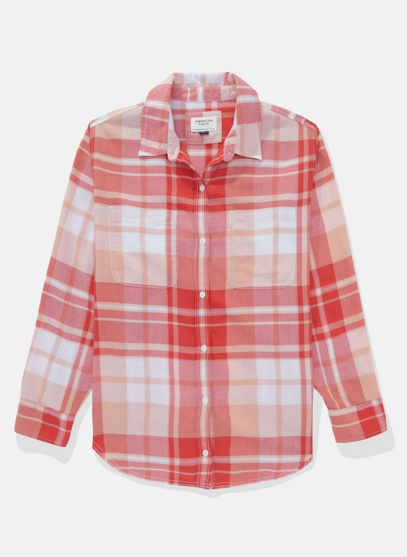 Short Sleeve Checked Button-Up Shirt