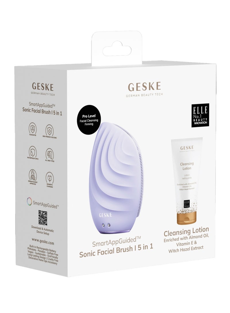 Geske Cleansing Lotion, Almond Oil, Hazel Extract & Vitamin E, Deep Cleanse, Exfoliate & Nourish + Sonic Facial Brush 5 in 1, Complete Skincare Set for Radiant, Healthy Skin (Combo Pack)- Purple