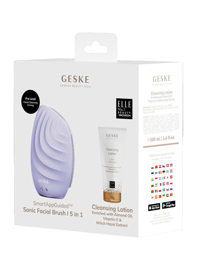 Geske Cleansing Lotion, Almond Oil, Hazel Extract & Vitamin E, Deep Cleanse, Exfoliate & Nourish + Sonic Facial Brush 5 in 1, Complete Skincare Set for Radiant, Healthy Skin (Combo Pack)- Purple