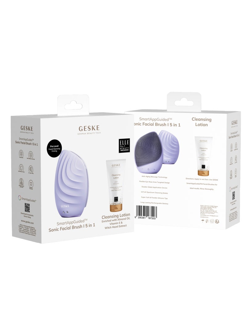 Geske Cleansing Lotion, Almond Oil, Hazel Extract & Vitamin E, Deep Cleanse, Exfoliate & Nourish + Sonic Facial Brush 5 in 1, Complete Skincare Set for Radiant, Healthy Skin (Combo Pack)- Purple