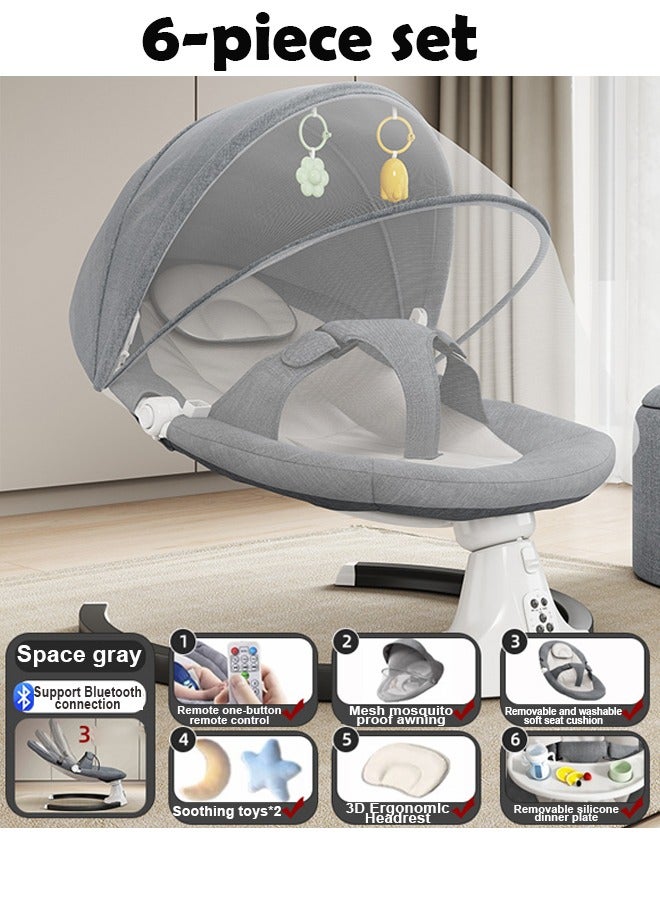 Baby Electric Rocking Chair - Newborn Cradle Bed with Remote Control and Soothing Features – 6-Piece Set