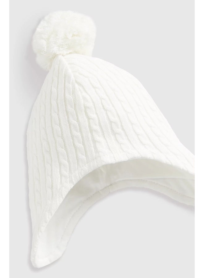 Cream Knitted Trapper Baby Hat