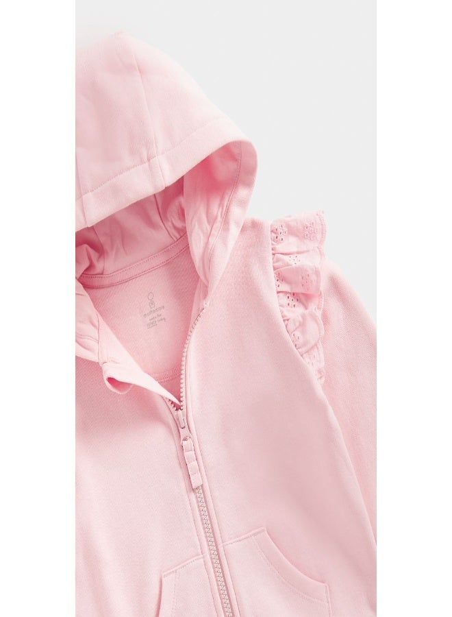 Pink Broderie Frill Zip Up Hoodie