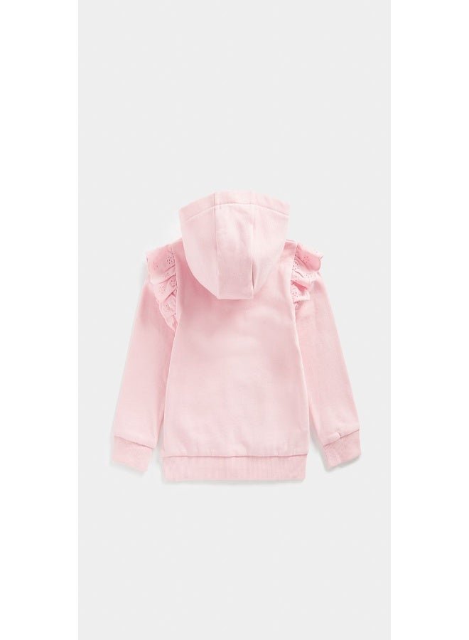 Pink Broderie Frill Zip Up Hoodie