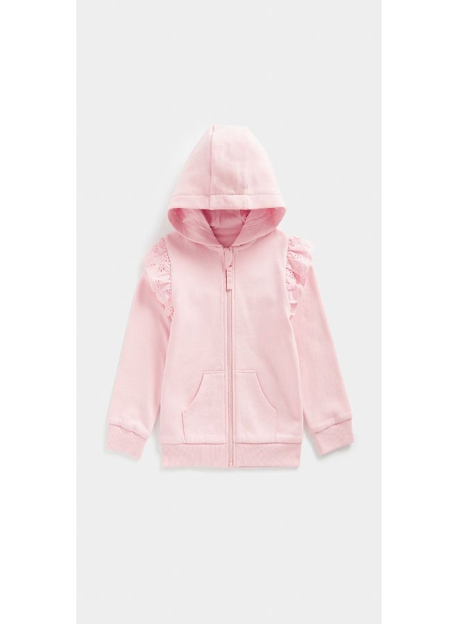 Pink Broderie Frill Zip Up Hoodie