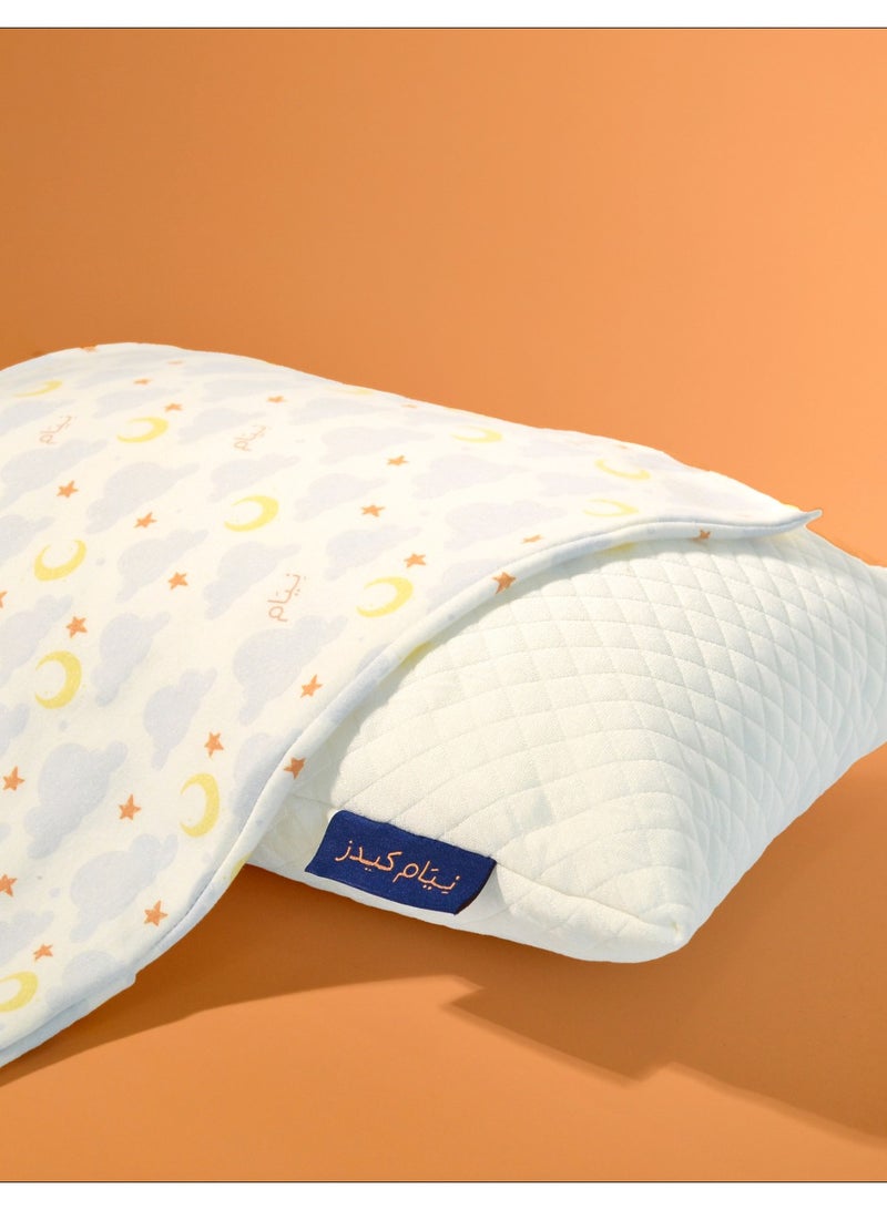 Neyam Kids pillow made of adjustable memory foam comes with waterproof pillow case.Features:Comes with an extra cover.Washable cover for easy cleaning.Adjustable height for personalized comfort