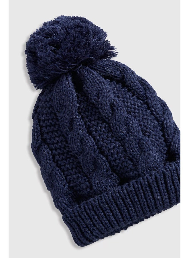 Navy Knitted Hat, Scarf and Gloves Set