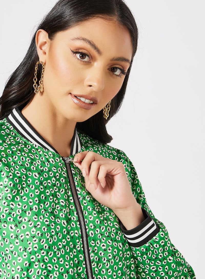 Floral Print Bomber Jacket Green