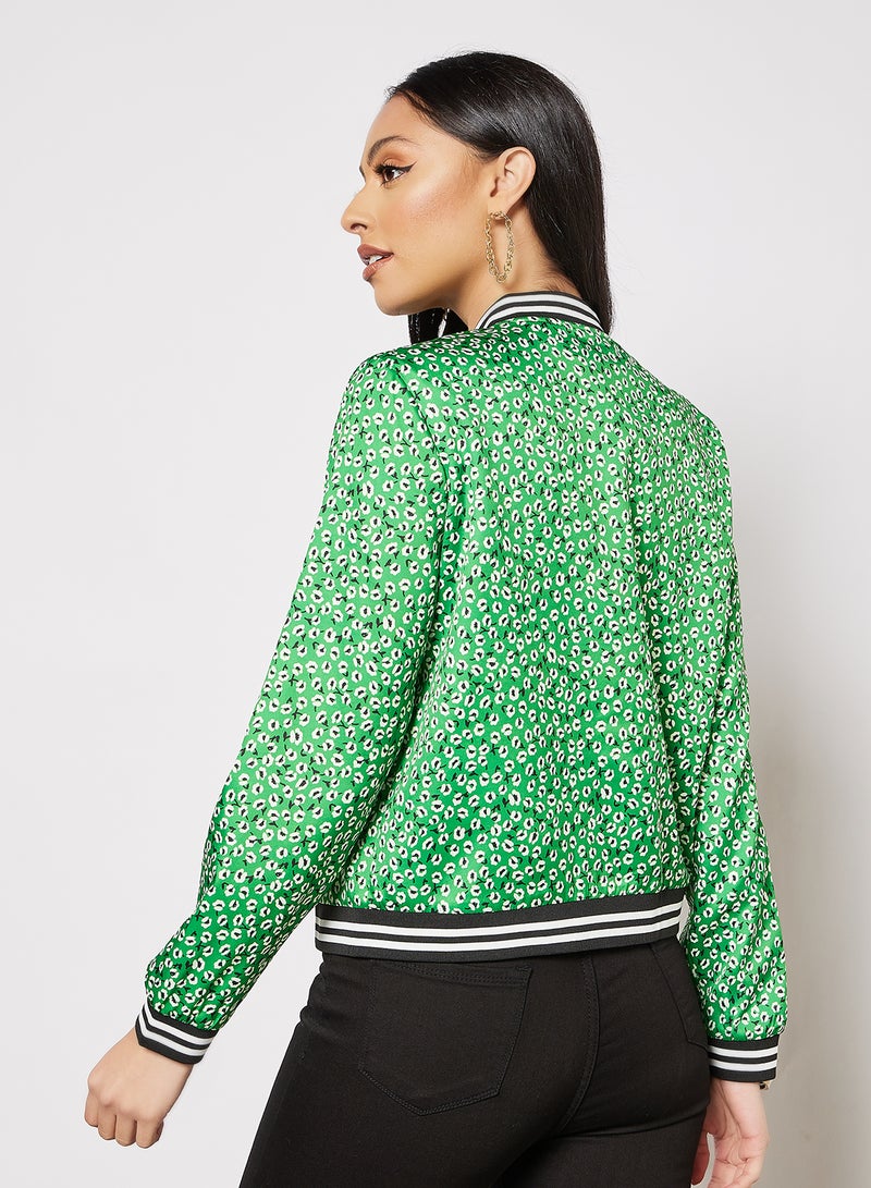 Floral Print Bomber Jacket Green